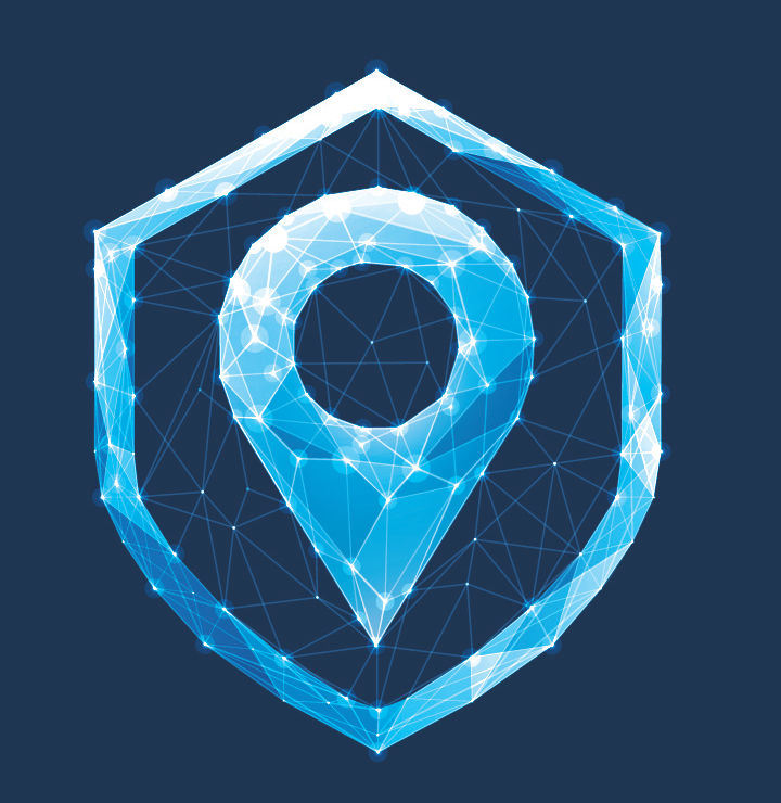 Security shield with a location pin