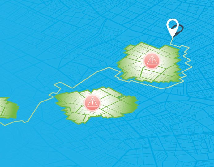 Safe route passing between restricted zones
